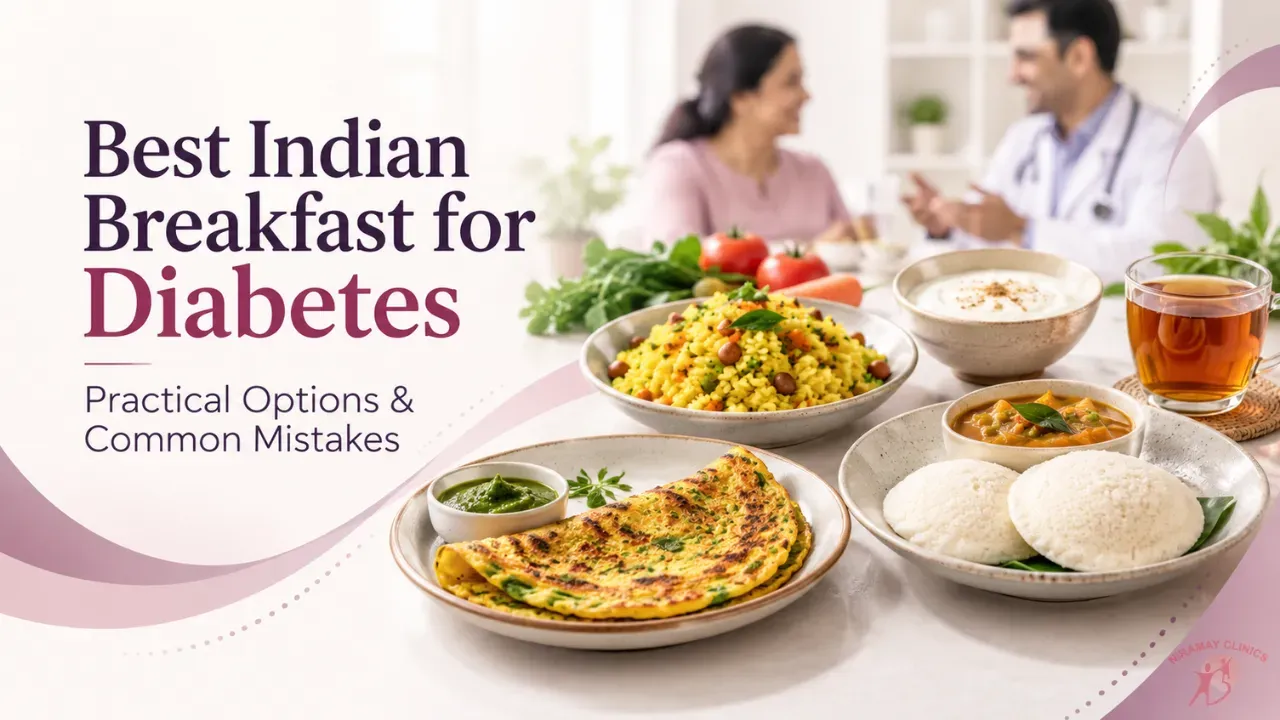 Healthy Indian breakfast with moong dal chilla, vegetable upma, boiled eggs and green chutney