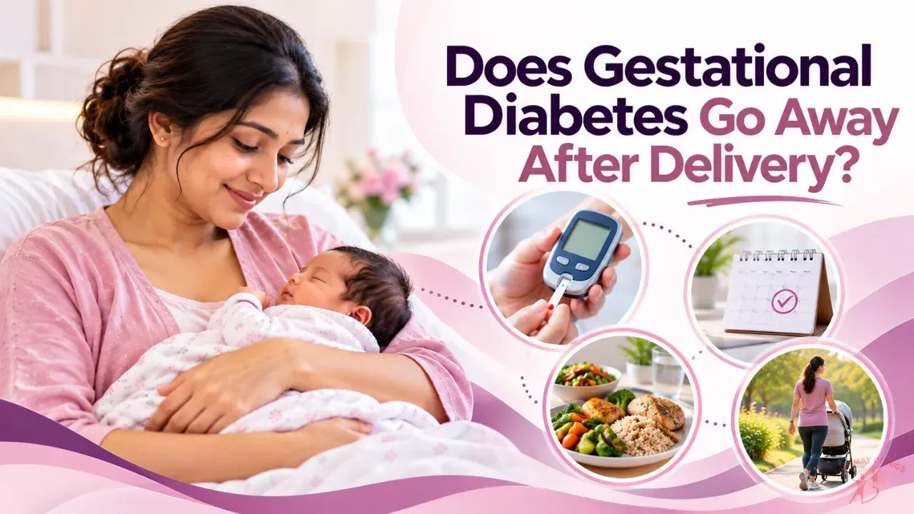 New Indian mother holding her baby while speaking with a diabetologist in a clinic in Nagpur