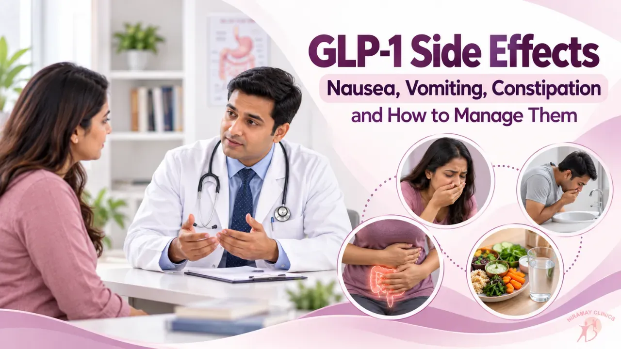 Indian diabetologist explaining a diet tip sheet to a patient holding a glass of water
