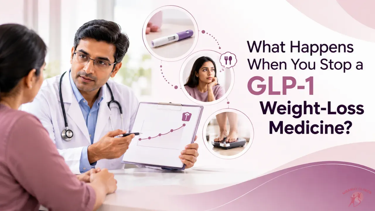 Indian diabetologist talking with a patient about a maintenance plan, with a healthy meal and walking shoes nearby