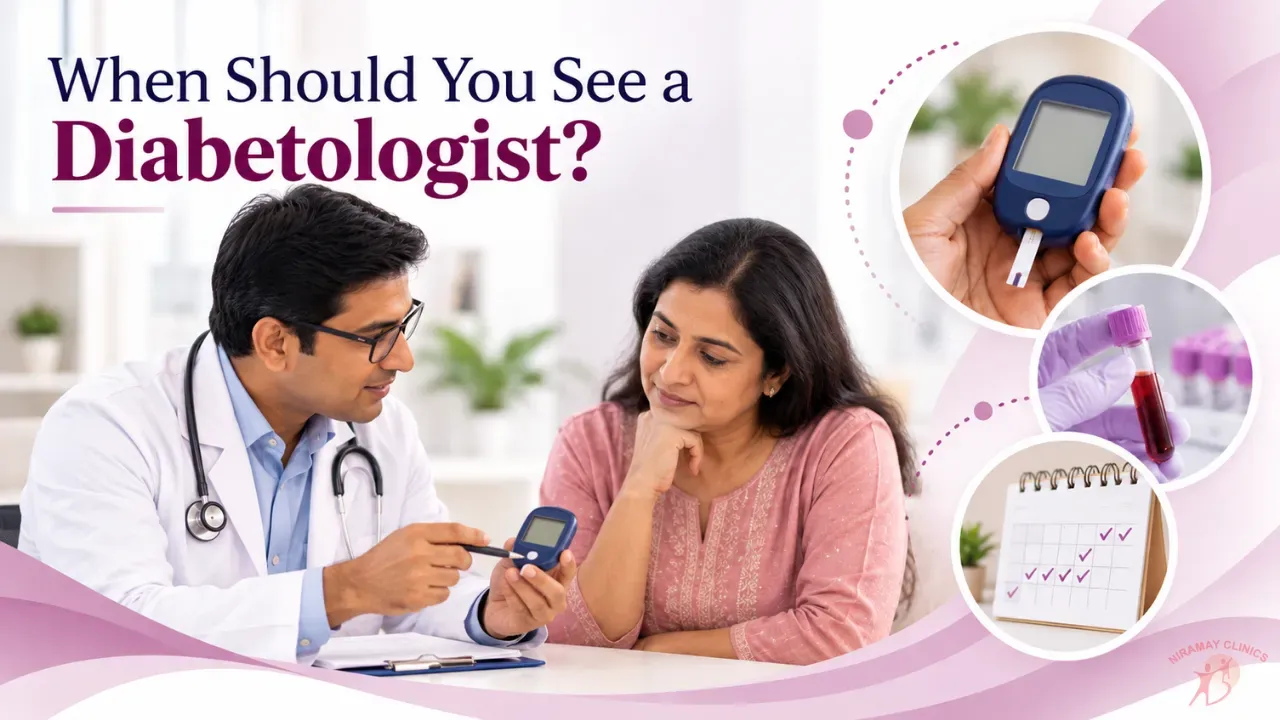 Diabetologist reviewing a patient's glucose chart on a tablet in a modern clinic in India